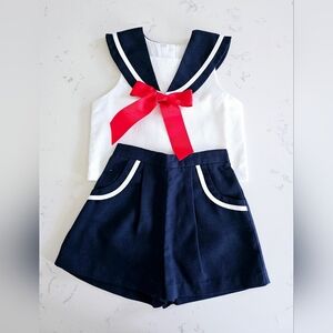 Sylvia White Nautical Sailor Girl 2 Piece Shorts Outfit